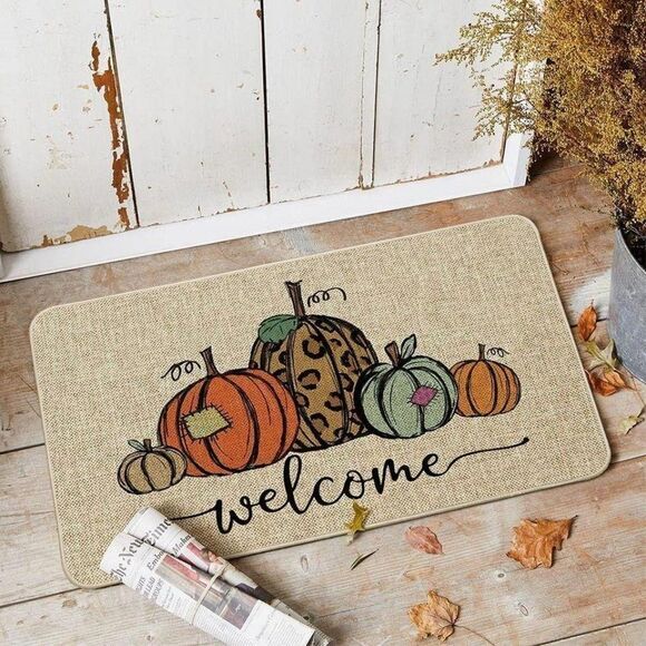 Pumpkin Welcome Decorative Doormat, Fall Halloween - Picture 6 of 7